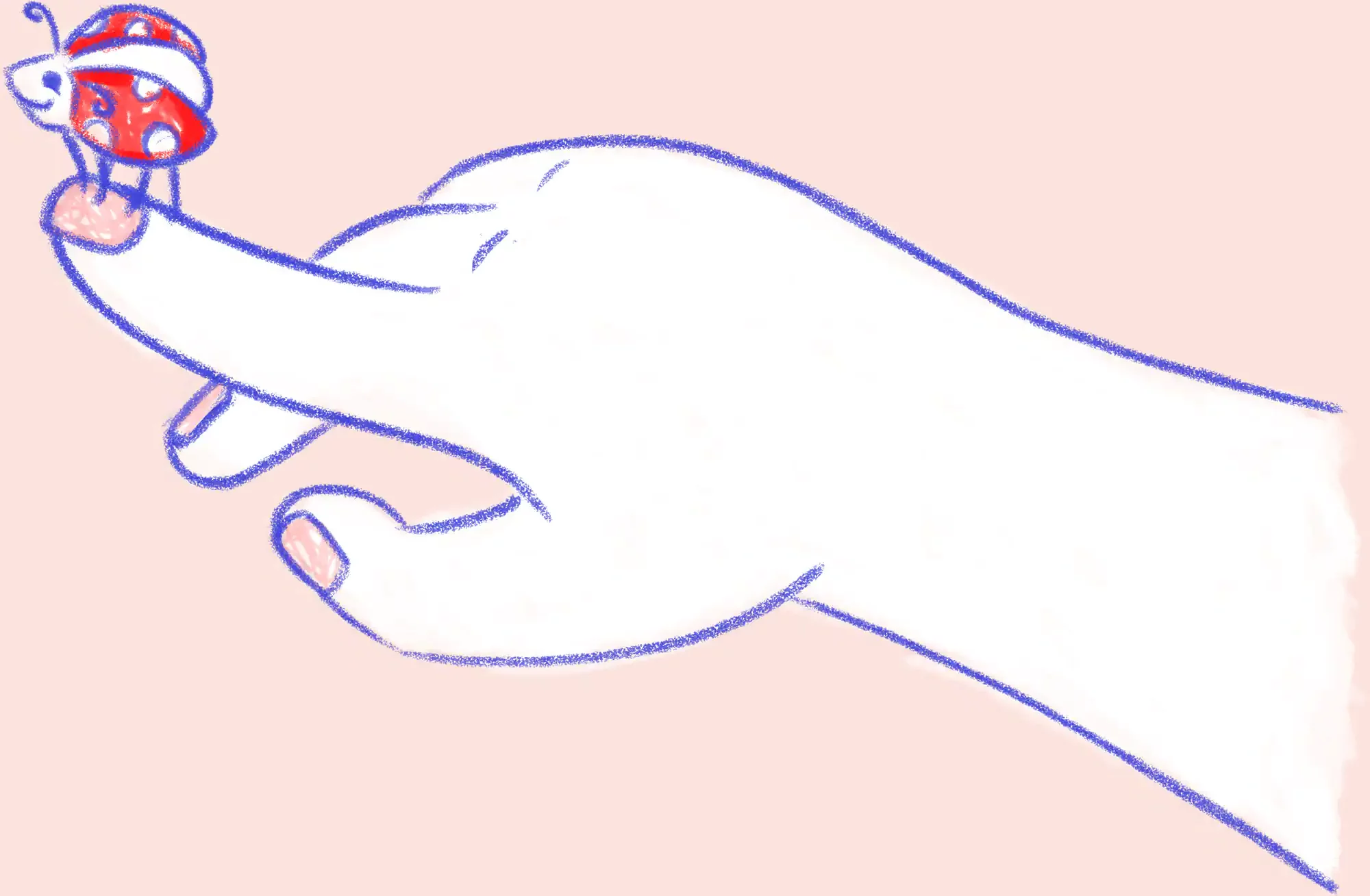 Illustration: Ein Marienkäferchen auf einem Finger. Aber nachhaltig zu handeln und als nachhaltig wahrgenommen werden sind zwei paar Stiefel. Eine Nachhaltige Kommunikationsstrategie ist entscheident. Von launch point München, Elisa Gatzka